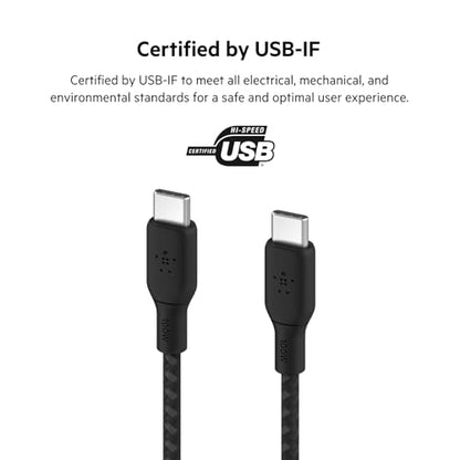 Belkin USB C to C 100W Braided Cable, 6.6ft, iPhone Charger Cord