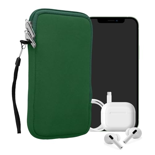 kwmobile Universal Phone Pouch Size XL - 6.7/6.8" - Neoprene Smartphone Pouch with Zip - Water-Repellent Mobile Phone Case - Sleeve in Moss Green - color: moss green, size: XL - 6.7/6.8"