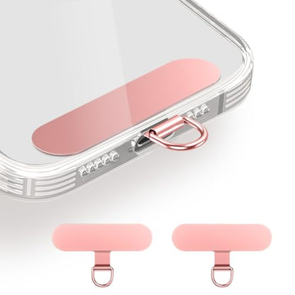saxsion 360° Rotating Phone Tether Tab & Lanyard Connector, 44lbs Stainless Steel Phone Clip, Universal Swivel Adapter for Straps, No-Adhesive Case Insert - color: D-ring (Rose Gold*2)