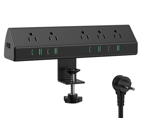 Jgstkcity Desk Clamp Power Strip USB C 45W,8 USB,10FT Cable,Black - color: Black, size: 10 FT