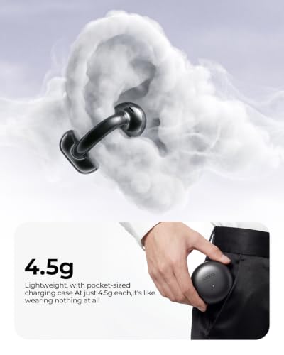 Sanag S6S Clip on Open Ear Headphones Wireless Earbuds,IP55 Waterproof Bluetooth 5.3 Lightweight, 38H Playtime Noise Reduction Touch Control Headphones, Dazzling Black