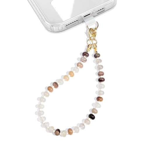 Natural Stone Beaded Phone Wrist Strap for Women, 304 Steel Core - color: Charoite
