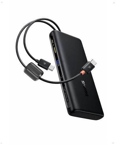 Baseus Portable Charger with Built in Cable, 100W Laptop Power Bank 20000mAh, Travel Essential Fast Charging USB C Battery Pack for MacBook, iPhone 18/17/16 Series, Samsung Galaxy S25/24, TSA-Approved - color: Dark Black