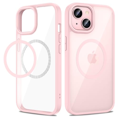 VEGO for iPhone 15 Magnetic Case, Compatible with MagSafe, Clear Hard PC Back + Soft TPU Frame Slim Resist Scratches Shockproof Bumper Cover for iPhone 15 6.1 inch - Rose Pink - color: Rose Pink, size: for iPhone 15