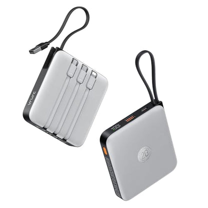 20000mAh Power Bank with 4 Built-in Cables, Travel Essentials, Grey(1 Pack) - color: Grey