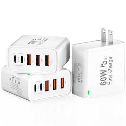 3Pack USB C Fast Charger Block, Total 60W 5-Port USB C Wall Charger 30W - color: 3Pack White