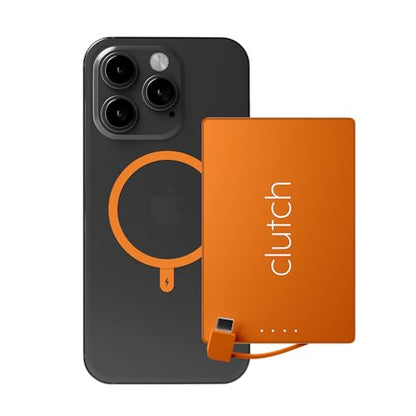Clutch - Pro USB-C Portable Charger - Compatible with iPhone 15, 16, 17 & Android Devices - Power Bank Magnetic Battery - TSA Travel Approved - USB Rechargeable - Built-in Cable - 5000 mAh - 3.7oz - color: Orange