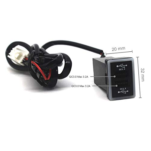 Disscool Dual USB Power Socket for Toyota QC3.0, Quick Charge Car Charger USB Adapter for Smartphone/iPad/PDA and More,Max 6.4A Output (32 * 20mm)