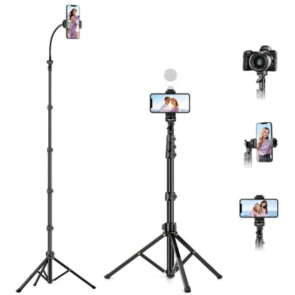 Phone Tripod Stand, 81" Tall Cellphone Tripod for iPhone with Gooseneck - size: 81 inch