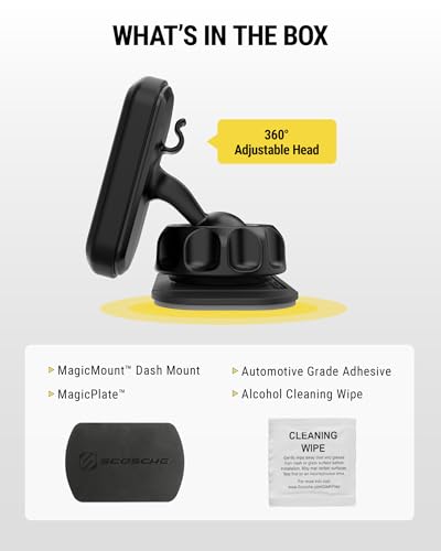 Scosche MAGDMB MagicMount Magnetic Phone Mount for Car, Dashboard Cell Phone Holder with 360° Adjustable Magnet Head, Universal Phone Stand for Car Compatible with iPhone, Samsung, and All Devices - size: 1 Pack, style: Dash