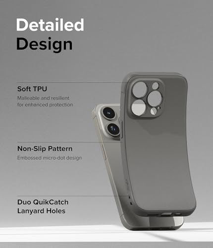 Ringke Onyx for iPhone 15 Pro Case, [Feels Good in The Hand] Oil & Dirt Resistant, Individual Lens Covers for Cameras, Non-Slip Enhanced Grip Lightweight Cover - Gray | Anti-Fingerprint Texture, Slim & Lightweight, Full-Coverage Camera Protection, Non-Sli