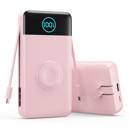 Portable Charger for iPhone, 40800mAh Power Bank with Built-in Cables & AC Wall Plug, 5 Outputs USB C Fast Charging External Battery Pack for iPhone 17/16/15/14, Android, Travel Essential (Pink) - color: Pink