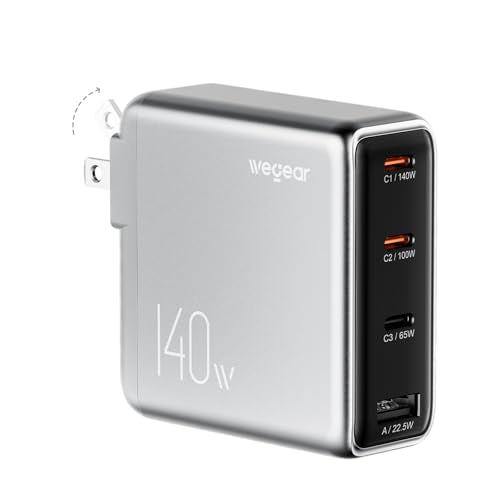 wegear 140W USB-C Charger for Laptop, Slim 4-Port PD 3.1 GaN Block-Silver - color: Silver