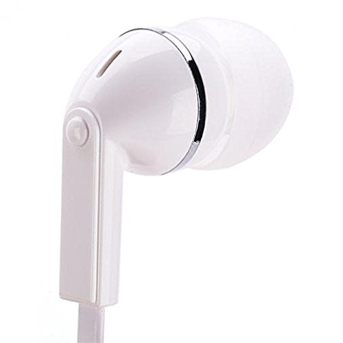 Premium Flat Wired Headset Mono Hands-Free Earphone w Mic Single Earbud Headphone in-Ear [3.5mm] White for Samsung Galaxy J3, J5, J7, Note 3 4 5, Note8, S5, S6, S7, Edge Edge+, S8, S8+, S9, S9+