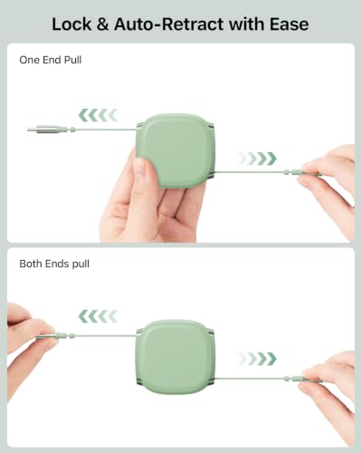 240W Retractable USB C Cable,3.3ft,Tea Green, 2Pack - color: Tea Green, size: 2Pack-3.3ft