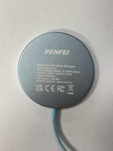 BENFEI Magnetic Wireless Charger Compatible with MagSafe for iPhone 17/16/15/14/13/12, Aluminum, up to 7.5W, 1.5m Cable - color: Teal