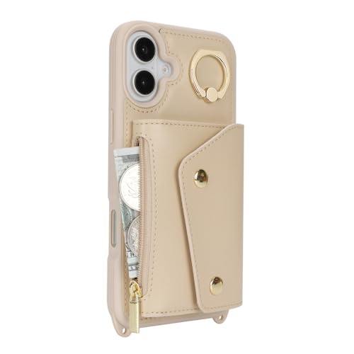 Lipvina Crossbody Wallet Case for iPhone 16 Plus,Beige - color: 02-Beige, size: iPhone 16 Plus 6.7"