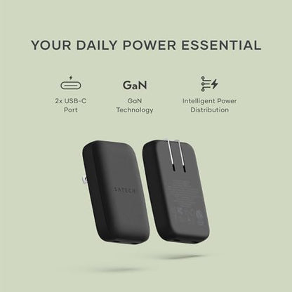 Satechi OntheGo 67W GaN Wall Charger, PD 3.0 + PPS, Dual USB-C Ports, Black - color: Black