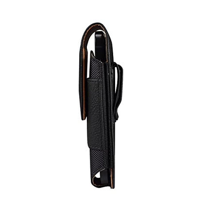 Cell Phone Belt Clip Bag Leather, Mobile Phone Blet Pouch Mens, Universal Waterproof Leather Smartphone Belt Loop Holster with Card Holder Carabiner Hook Wallet Purse Pocket for Outdoor Sport Travel - color: Black