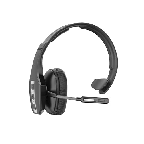 Conambo JBT600 Bluetooth Headset V5.1, Trucker Bluetooth Headset with Three Mic Noise Cancelling & Mute Button, Improved Comfort Wireless Headset 35Hrs Talktime for Cellphone Trucker Home Office - color: Grey