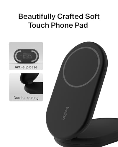 Belkin Qi2 15W Magnetic Wireless Charger, 2 in 1 Foldable, Non-Slip - color: Black