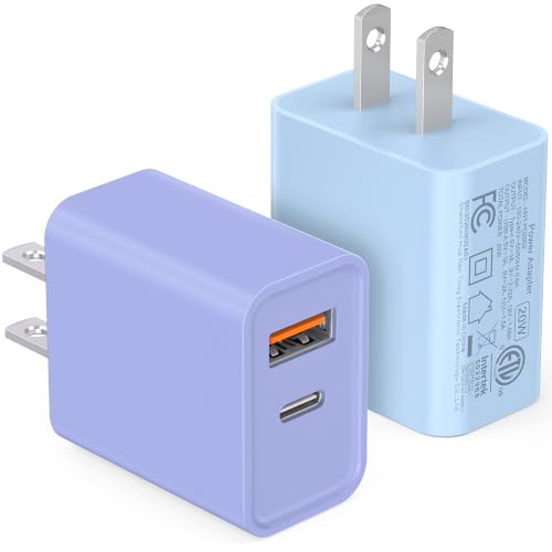 [2 Pack] 20W USB C Charger Block, 2 Ports Fast Charging Adapter - color: 2-Pack Lobelia Purple+Baby Blue