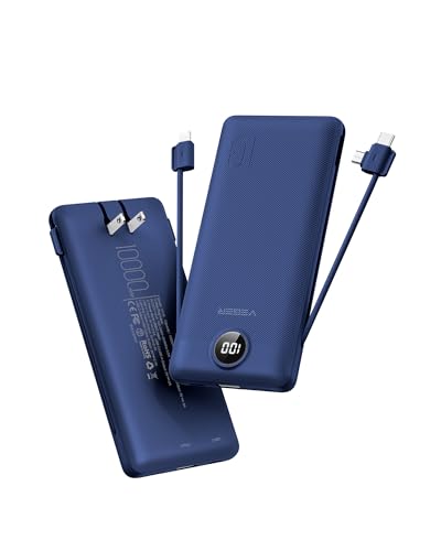 VEGER Portable Charger for iPhone, Power Bank Built in Cables and Wall Plug - color: Navy