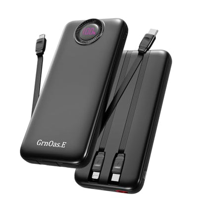 Portable Charger 10000mAh 22.5W Fast Power Bank with Built-in 2 Cables - color: Pearl Black