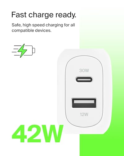 Belkin 42W Dual Port USB C and USB A Charger Block, Fast Charging - style: Standalone