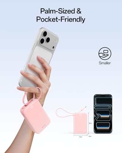 iWALK Portable Charger, 10000mAh 45W PD Power Bank, USB C in&Out Fast Charging Battery Pack with Phone Stand, Travel Essential Powerbank for iPhone 17 16 15 14 13 12 Samsung S25 MacBook etc,Pink - color: Pink 45W