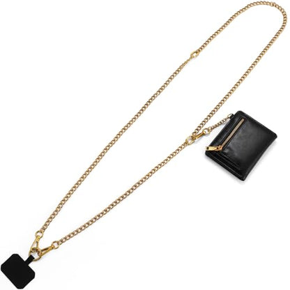 Diaclara Clip and Go Chain Phone Strap with Zipper Pouch- Stylish Crossbody Adjustable Chain Lanyard with Leather Wallet for All Phones, Dark Gold - color: Chain Dark Gold