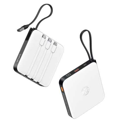 20000mAh Portable Charger Built-in Cables, 22.5W Fast Charging Power Bank - color: White
