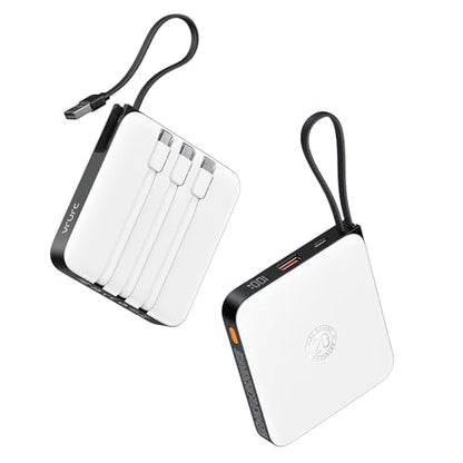 20000mAh Portable Charger Built-in Cables, 22.5W Fast Charging Power Bank - color: White