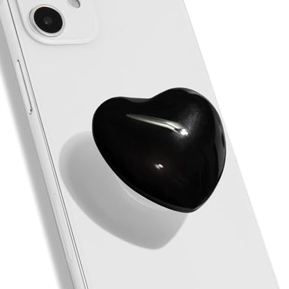 OnTheGrip Cute Glass Heart Design Collapsible Expandible Mobile Phone Grip Stand Holder for Smartphone Tablet Cell Phone Accessory (Black)