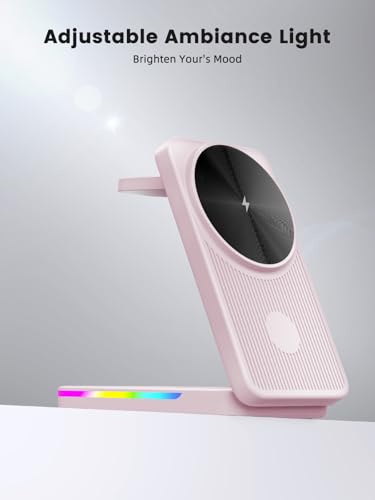 Magnetic Wireless Charger for Samsung, 3 in 1 Travel Charging Station - color: Pink