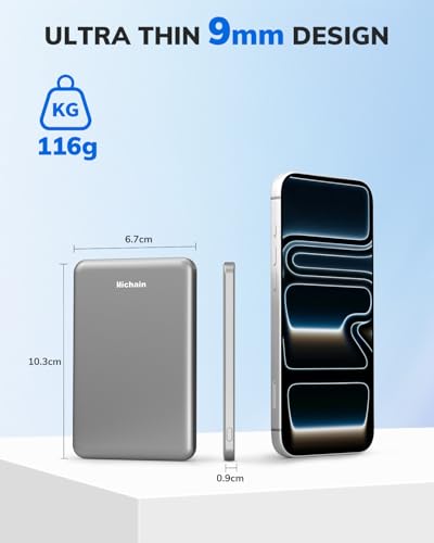 Hichain Magnetic Portable Charger for iPhone, Wireless Power Bank 5000mAh Magnetic Charger for iPhone 17 16 15 14 13 12 Series, Magnetic Safe Charging with 60W USB C Charge Cable - Dark Grey - color: Dark Grey