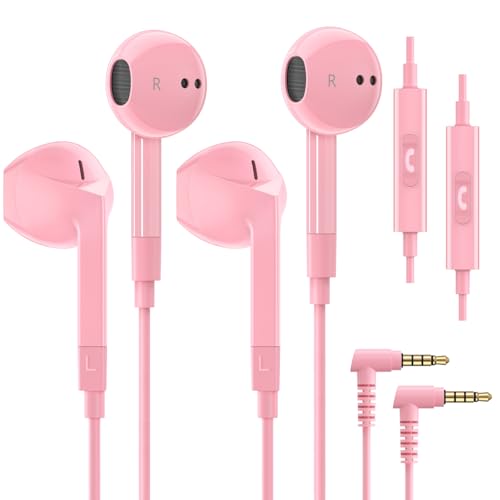 LUDOS FEROX 2 Pack Wired Earbuds in-Ear Headphones, 5 Year Warranty, Earphones with Microphone, Noise Isolation for 3.5mm Jack Ear Buds for iPhone, Samsung, Laptop, Kids, School Students - Pink - color: Pink
