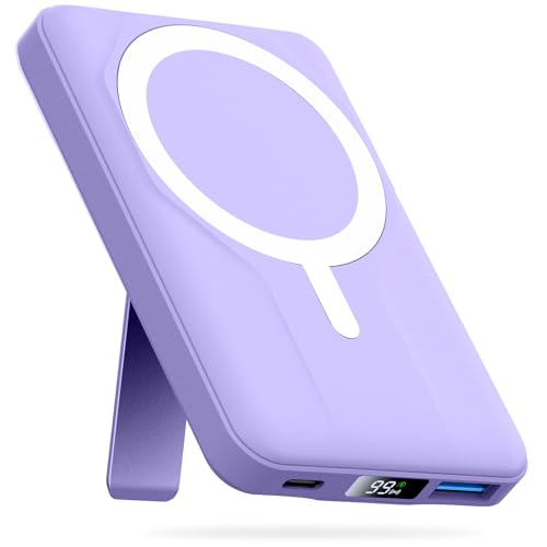 Azmuth for MagSafe Portable Charger, 10000mAh Magnetic Power Bank 20W PD | Fast Charging,Wireless Battery Pack with LED Display & Stand,Travel Essentials,for iPhone 17/16/15/14/13/12 Series - color: Purple