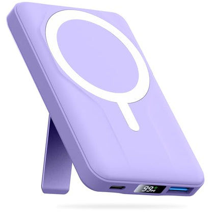 Azmuth for MagSafe Portable Charger, 10000mAh Magnetic Power Bank 20W PD | Fast Charging,Wireless Battery Pack with LED Display & Stand,Travel Essentials,for iPhone 17/16/15/14/13/12 Series - color: Purple