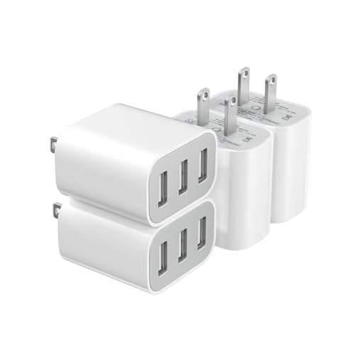 3 USB A Ports Charger Block,YTFCYIKBG Cell Phone wall Chargers,USB Cube - color: Matte White