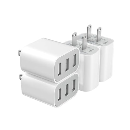 3 USB A Ports Charger Block,YTFCYIKBG Cell Phone wall Chargers,USB Cube - color: Matte White