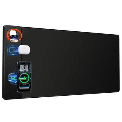 Magnetic Wireless Charging Mouse Pad, 31.5"x15.8" Large Desk Mat - color: Black-Watch-Adatper