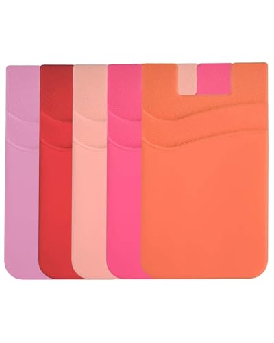 Sticky Phone Wallet Stick on Back of Phone Card Holder for iPhone - color: Pink+Red+RGold+HPink+Orange