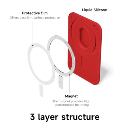 oakxco Magnetic Phone Wallet Stick On, Secure Phone Card Holder Silicone Compatible with Magsafe, Adhesive Pocket Sleeve ID Credit Card, Slim Thin Card Case, Compatible with iPhone Samsung, Red - color: Red