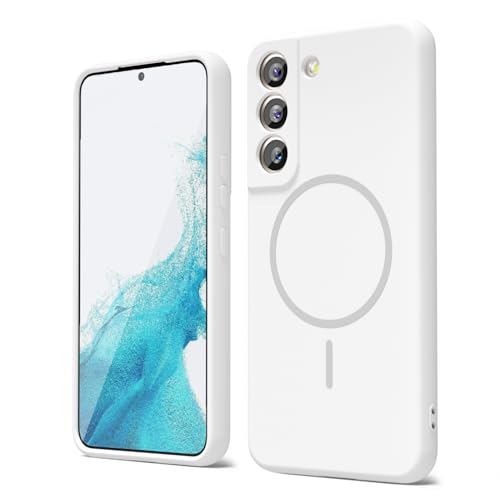 oakxco for Samsung Galaxy S22 Case Silicone Mag Safe, Magnetic Slim Thin Phone Case Compatible with Magsafe, Women Girls Cute Girly Aesthetic Soft Rubber Gel Safecase with Camera Cover, White - color: White, size: S22