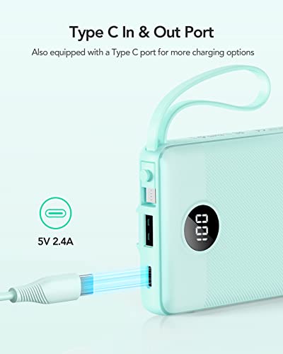 VRURC Portable Charger, Slim Power Bank Built-in 4 Cables, Travel Essential - color: Green