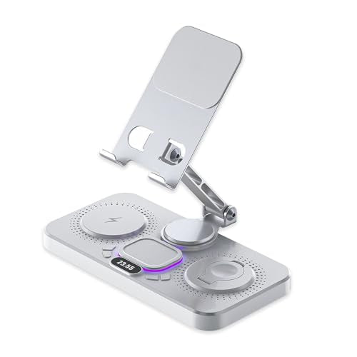 5 in 1 Wireless Charging Station - Bye-Bye Cable Mess & from Desk to Bedside, All-in-One Wireless Charging Dock for iPhone 17/16/15/14/13/12, Watch, AirPods White
