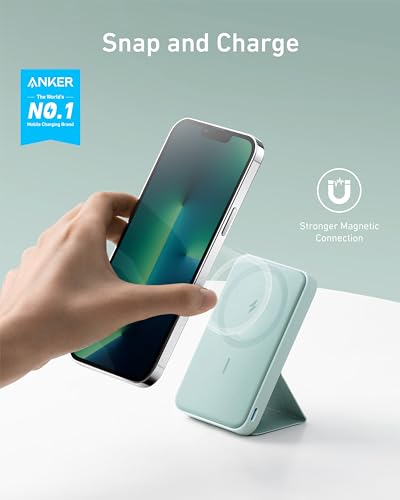 Anker 622 Magnetic Battery (MagGo), 5,000mAh Foldable Magnetic Wireless Portable Charger with Stand and USB-C Port (On The Side), Magsafe-Compatible for iPhone 15/14/13 Series with Upgraded MagS