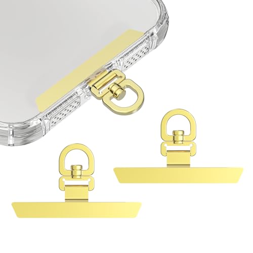 2 Pack Stainless Steel Phone Tether Tabs - Metal Lanyard Patches for phone cases, Phone Lanyard Tab - color: Gold