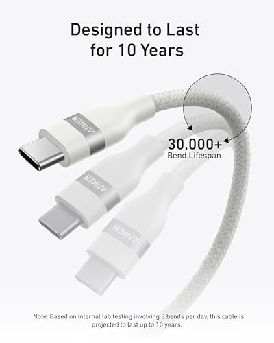 Anker Nano USB C to USB C Cable, 240W Fast Charging Cable (White, 3ft) - color: White, size: 3ft